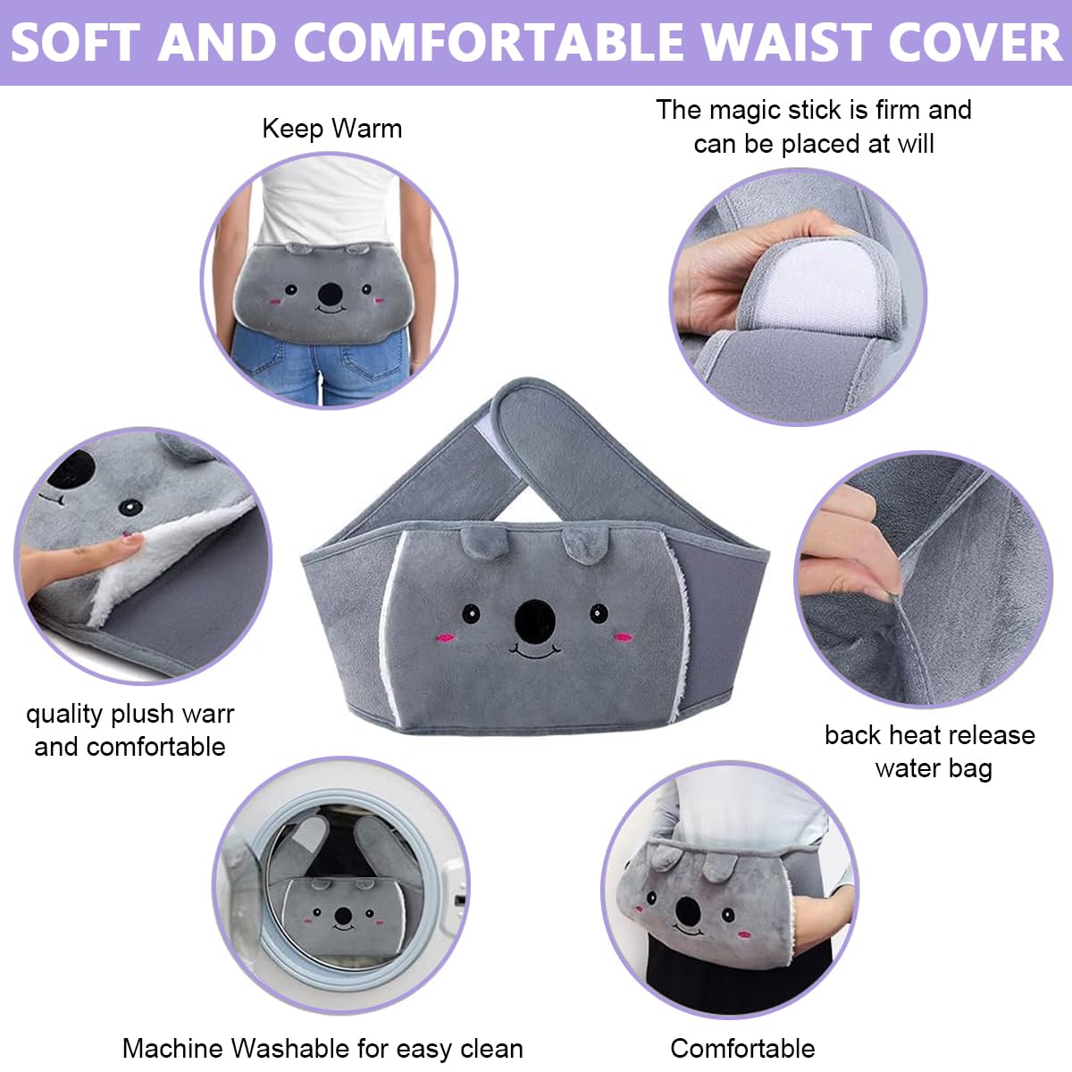 HANNEA Hot Water Bag with Plush Cover and Waist Wrap Belt Refillable Hot Water Bag Anti-leakage PVC Hot Water Bag Period Pain Relief Hot Water Bag, Relieve Cramp Relief, Back Pain HANNEA Hot Water Bag with Plush Cover and Waist Wrap Belt Refillable Hot Water Bag Anti-leakage PVC Hot Water Bag Period Pain Relief Hot Water Bag, Relieve Cramp Relief, Back Pain